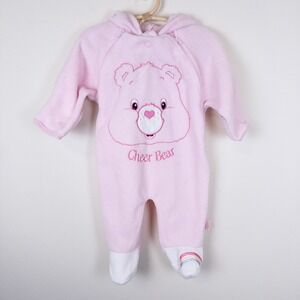 Vintage Care Bears Y2K Cheer Bear Fleece Cozy Pram Suit Pink Baby Girl Sz 6-9m
